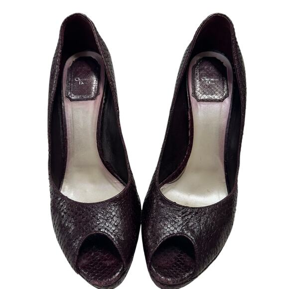 Dior Shoes - Christian Dior Womens Pumps Size 8.5 Python Leather Peep Toe Amethyste 2008